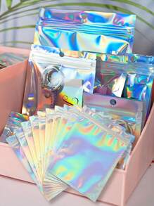 Holographic Colorful Self-Sealing Bags For Jewelry Gift Packaging, Perfect For Holiday Storage And DIY Projects, Thickened OPP Material, Resealable Multi-Purpose Seal Bags Ideal For Christmas, Thanksgiving, New Year, And Valentine's Day Gifts, Stylish Transparent Storage Solution For Accessories And Back To School Essentials