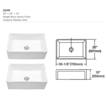 30" X 20" Ceramic Farmhouse Apron-Front Kitchen Sink Single Bowl White