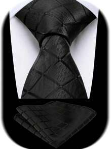 Conjunto de corbata y pañuelo de bolsillo de cuadros escoceses trenzado, clásico y formal, de alta calidad en jacquard, en colores negro, verde, azul y gris, para hombres