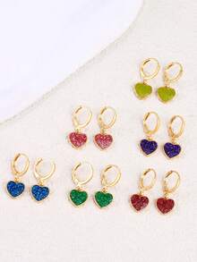 奢华欧美风格合金滴油心形吊坠耳环，高端时尚铜耳环圈，女士 - 耳環 - 查看 11