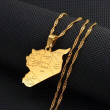1pc Map With City Name Silver Color / Gold Color Charms Pendant Necklaces Syrians Jewelry