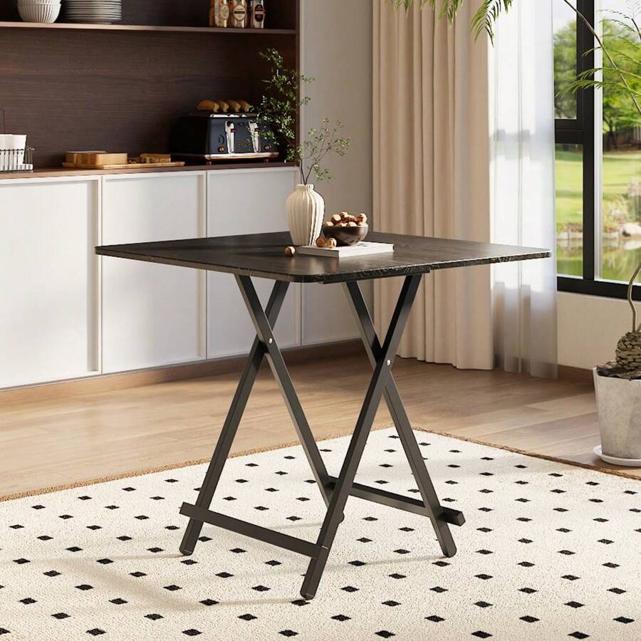 Living And Home Folding Wooden Dining Table - Black 80cm W X 80cm D X 74cm H - View 1