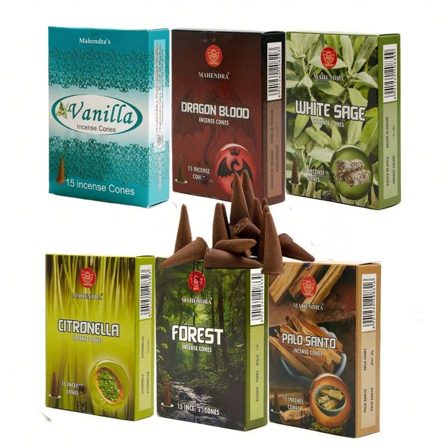 15pcs/Box New Luxury Tower Incense Cones - Vanilla, Jasmine, Sage, Frankincense, Strawberry, Meditation, Dragon's Blood, Lavender, Suitable For Home Fragrance, Air Purification, Yoga Meditation, Sleep Aid And Negative Energy Cleansing, Ideal For Thanksgiving, Valentine's Day, Holiday Decor, Birthday, Graduation Ceremony, Feather-Free