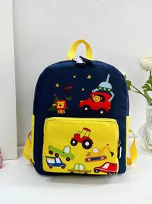 1pc Cartoon Car Print Cute Zipper Closure Small Backpack, Suitable For Boys And Girls - A - View 10