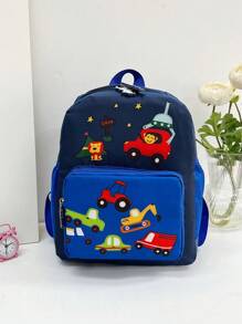 1pc Cartoon Car Print Cute Zipper Closure Small Backpack, Suitable For Boys And Girls - A - View 11