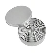 3件/11件/12件装不锈钢蛋糕模具，饺子皮切割器，饼干切割器，圆形慕斯圈，水果蔬菜切割器 - 銀色 - 查看 10