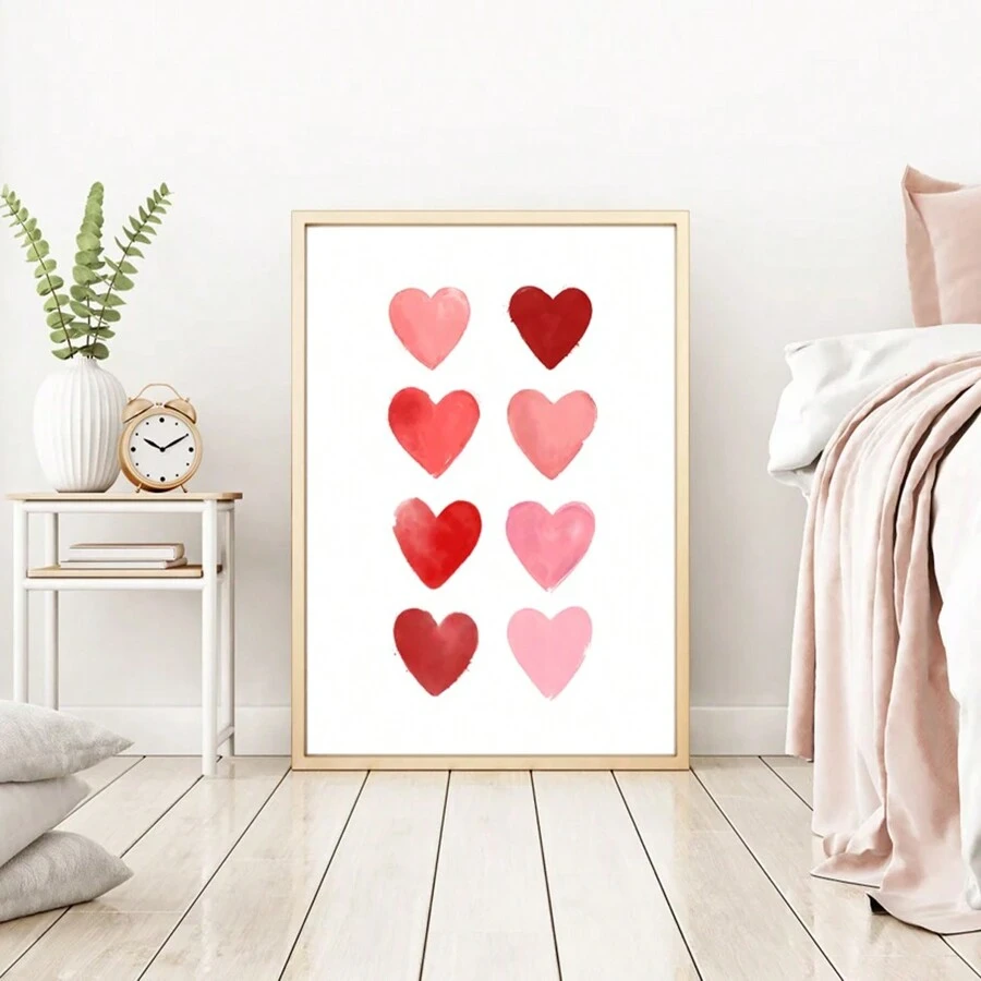1pc, Valentine's Day Wall Art, Love Poster Print, Pink Romantic Canvas Pattern, Gift For Couple, Wife, Husband, Suitable For Anniversary, Birthday, Valentine's Day, Wedding Gift, Bedroom Decoration Aesthetic, Living Room Decoration, Office Decoration, Unframed - A - View 1