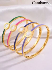 Camhanno 1/4 Chiếc Vòng Tay Nhỏ Giọt Dầu Bằng Thép Không Gỉ Nhiều Màu Thời Trang Retro Đơn Giản, Sang Trọng Nhẹ Nhàng, Thiết Kế, Phù Hợp Với Mọi Phong Cách Của Bạn - Nhiều màu - Xem 8