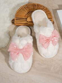 Women's Bow Slip-On House Slippers, Comfortable Warm Indoor Slippers For Home, Living Room, Student Dorm, Autumn/Winter Valentines - Pink - View 5