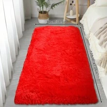 1pc Rectangular Plush Bedroom Living Room Small Area Rug, 1pc Large Carpet - Red - View 15