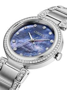 CITIZEN 女士休闲正装手表，带电量不足警告功能，28 毫米水晶蓝色表盘，不锈钢表链 EM0840-59N - 紫色 - 查看 6