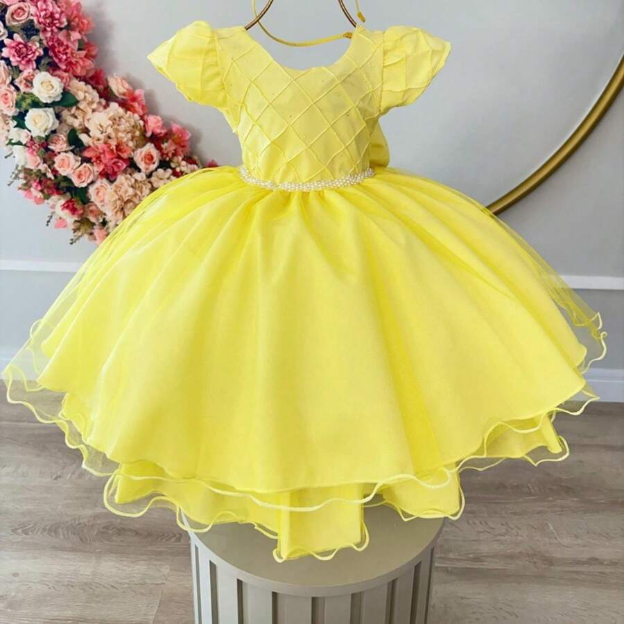 Children's Yellow Party Dress Luxury New Year's Eve Size 3 To 12 Promotion D4183 - Amarillo - Ver 1