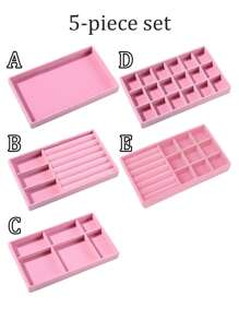 6 件/套珠宝收纳托盘 - 天鹅绒珠宝展示托盘、可堆叠珠宝收纳架、多功能珠宝盒，可收纳耳环、戒指、项链、手链、手表、口红 返校