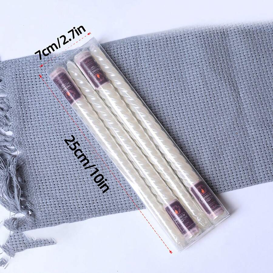 1 hộp 4 nến xoắn ốc 10 inch, đường kính đáy 2cm, thời gian cháy 8 giờ, nến chân kim loại xoắn ốc, nến không nhỏ giọt, nến thon, nến dài, nến không mùi dùng cho tiệc tối, trang trí đám cưới - trắng - Xem 1