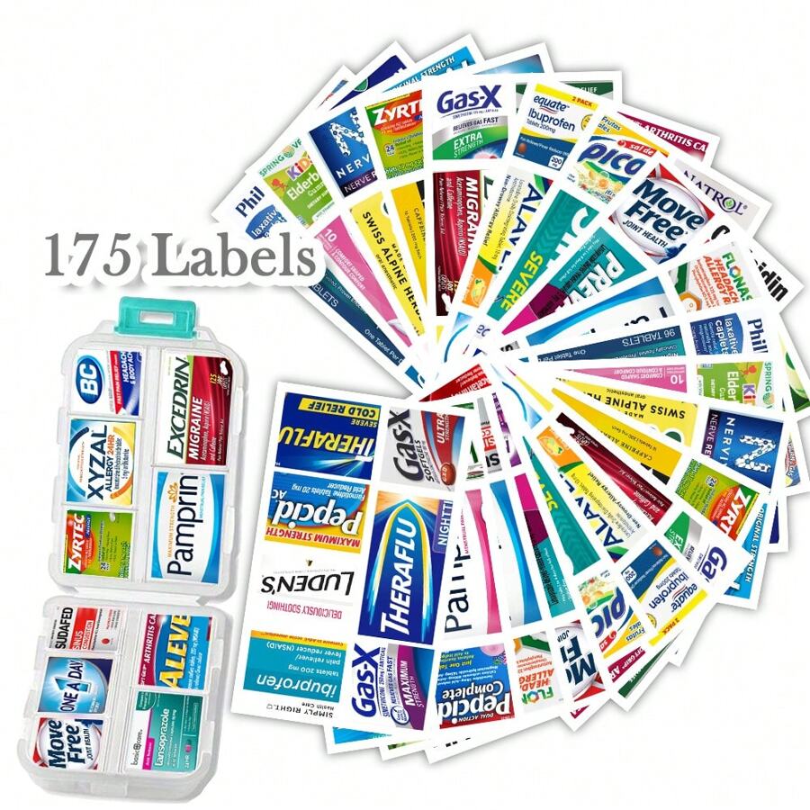 DIY Mini Pharmacy With 175pcs Brand Labels, Dampproof Mini Travel Pill Organizer, Foldable Medication Storage 7 Day Pill Case, Pill Organizer Travel Medicine Pill Box  Pill Case Pill Holder Medicine Storage Case Travel Essentials Emergency Bag Camping Medical Pill Container Medicine Box Medicine Organizer - White - View 1
