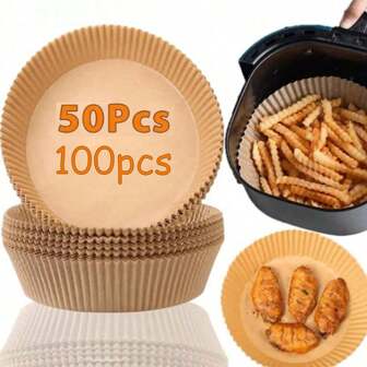 50pcs/100pcs Air Fryer Special Paper Food Silicon Oil Paper Round Bracket High Temperature Absorbent Paper Baking Accessories