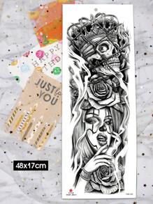 1 arkusze bardzo duże, pełne ramię, tymczasowe naklejki tatuażowe na ciało dla mężczyzn i kobiet, czarny 3d czaszka korona klaun dziewczyna uliczny styl wzór, wodoodporne fałszywe tatuaże rękawy, trwa 2-5 dni, zakrywające blizny, można stosować na ramionach nadgarstkach ramionach nogach talii szyi dłoni klatce piersiowej udach palcach, najlepszy przyjaciel para impreza tatuaż