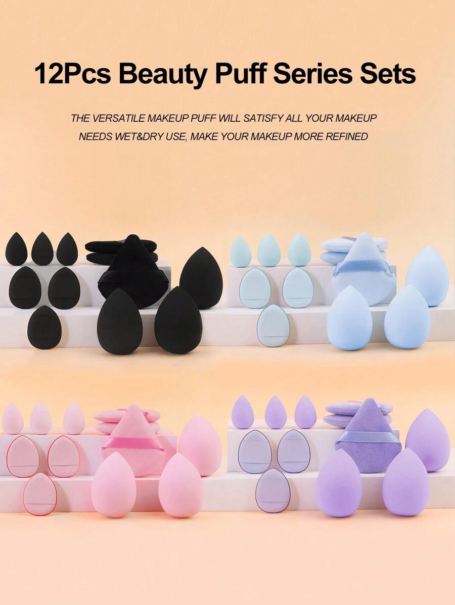 12pcs Multi-Functional Makeup Sponge Set, Meets Your Makeup Needs, Various Styles Of Makeup Sponges To Help You Effortlessly Apply Makeup - Multicolor - View 1