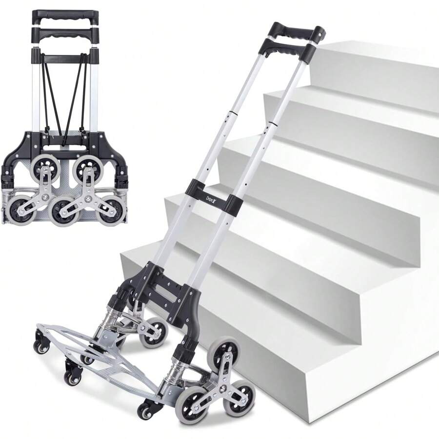 Folding Hand Truck Aluminium Stair Climbing Cart With 10 Wheels Lightweight Collapsible Dolly Truck Portable Hand Trolley With Cord For Indoor Outdoor Travel Shopping Outdoor Decor
