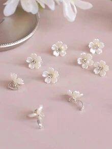 10pcs/Pack Cute Sweet Floral Hair Clips For Girls, White Flower Hair Accessories - Multicolor - View 3