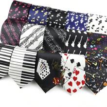 ZONFAZ 1pc Men Musical Note, Music Sheet, Piano Keys, Playing Card Pattern Business Fashion Necktie, 8cm Width Satin Texture, Suitable For Music Performance, Ceremony, Wedding, Party Matching