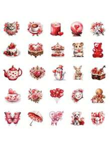 50 Pcs Romantic Valentine's Day Gift Stickers, Waterproof PET Decorative Stickers For Gift Boxes, Diary, Notebook, Mobile Phone Case, Laptop, Cup Back To School