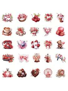 50 Pcs Romantic Valentine's Day Gift Stickers, Waterproof PET Decorative Stickers For Gift Boxes, Diary, Notebook, Mobile Phone Case, Laptop, Cup Back To School