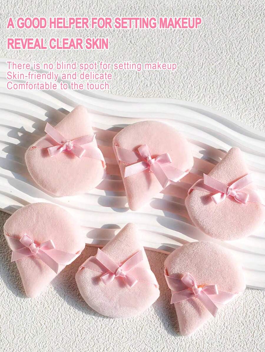 Weiche Samt-Schleifenband, Weich & Bequem Puderquaste, Dreieck & Fächerförmige Kristall Samt Puderquaste, Lose Puderquaste, Geschenke, Reise, Billige Artikel, Reiseessentiell - Verschiedenfarbig - Übersicht 1