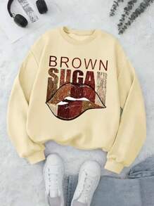 女款仿圆领卫衣，运动风，创意唇形图案。适合聚会、运动、户外休闲等场景，此款为秋冬款