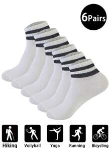 6 双女式运动短袜，网眼透气，短筒户外跑步袜，经典条纹，适合日常穿着，休闲百搭，舒适透气 - 彩色 - 查看 3