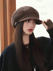 1 件女士秋冬季八角帽,大号贝雷帽,休闲百搭报童帽,适合日常佩戴、用餐、购物 - 彩色 - 查看 8