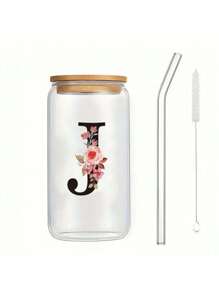 1 件个性化字母圣诞 A TO Z 磨砂玻璃杯，带竹盖和吸管，高硼硅耐热玻璃杯 - 办公室和家庭咖啡杯、生日礼物、女性、妈妈、最好的朋友、伴娘礼物的圣诞礼物 - 彩色 - 查看 22