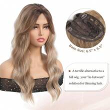 Megito Hair Toppers For Women 20inch Wavy Hair Toppers For Women Toppers Hair Pieces For Women With Thinning Hair Synthetic Wig Clip In Hair Topper Wiglets With Fringe Bang Add Hair Volume - Light Brown with Blonde Highlights - 查看 4