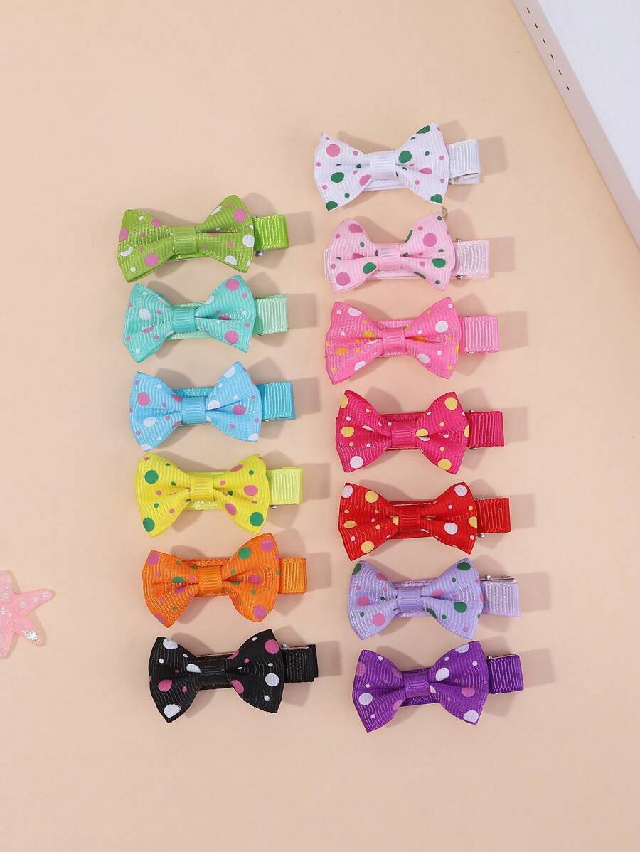 13/26 件小蝴蝶结发夹花卉印花发夹刘海夹儿童发饰，生日礼物套装，日常佩戴 - 彩色 - 查看 1