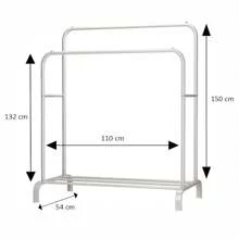 MIKOMIKA Heavy Duty Clothes Rack With Wheels, Portable Metal Garment Rack With Double Rails And 2-Layer Storage Shelf, Freestanding Hanger For Bedroom, Holds 40kg - White - View 2
