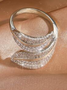 rakol 1 件时尚方晶锆石叶子设计开口戒指，适合女性日常佩戴 - 銀色 - 查看 4