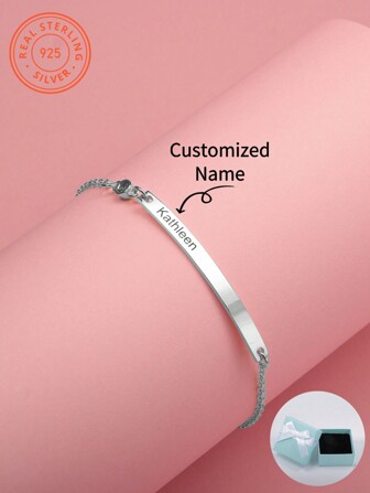 Pulsera personalizada de barra con nombre y piedra natal grabada en plata de ley S925, regalo para el Día de la Madre, San Valentín, cumpleaños, aniversario, graduación, Navidad, regalo premium para amigos y familias