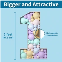 1 个大型马赛克 3D 数字气球框架，引人注目的马赛克数字框架，高度 2.3 英尺/3 英尺/4 英尺，适合 1 岁生日、1 周年纪念装饰，非常适合周年纪念/生日/庆祝活动 - 彩色 - 查看 6