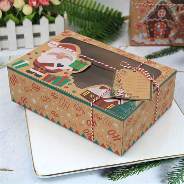 18pcs Christmas New Cookies Gift Box Set With PVC Window - Kraft Paper Gingerbread & Candy Container, Suitable For Holiday Party Gifts