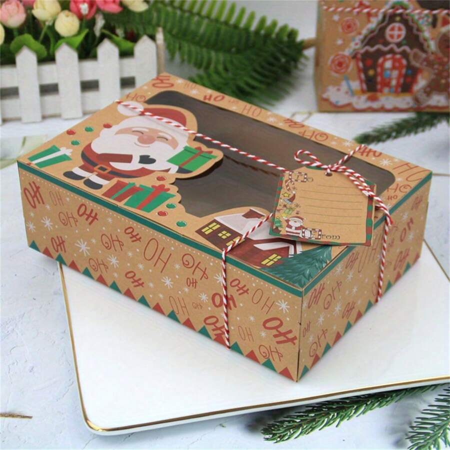 18 stuks Kerstmis Nieuwe Koekjes Geschenkdoos Set Met PVC Venster - Kraft Papier Peperkoek & Snoep Container, Geschikt Voor Vakantie Feest Geschenken