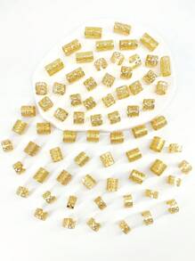 Bộ phụ kiện tóc 80 món, trang sức hợp kim tròn thanh lịch và dễ thương cho tóc tết và tóc tết kiểu dreadlock, kẹp kim loại có thể điều chỉnh với thiết kế rỗng - Vàng - Xem 3