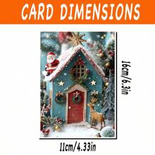 1pc/2pcs Exquisite Christmas Santa Gingerbread House Printed Cards, Birthday Invitation Cards, Perfect Christmas Gift For Family, Friends, Colleagues, Casual & Minimalist Invitation Cards And Letters - Red - View 3