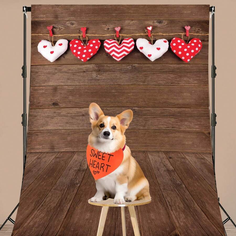 1 件情人节摄影背景，90.5 X 59 英寸聚乙烯材料横幅，带有爱心装饰图案的复古木地板，浪漫主题背景，适合结婚纪念日、订婚、派对装饰、摄影工作室道具最佳礼物 - 彩色 - 查看 1