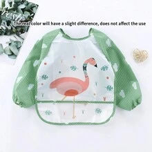 1 pieza Babero para alimentación de bebé con diseño de flamenco, impermeable, de manga larga, a rayas, reversible, de dibujos animados, unisex, para Navidad