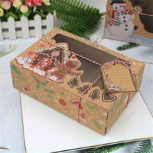 18 stuks Kerstmis Nieuwe Koekjes Geschenkdoos Set Met PVC Venster - Kraft Papier Peperkoek & Snoep Container, Geschikt Voor Vakantie Feest Geschenken