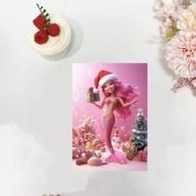 1pc/2pcs Elegant Design, Adorable Mermaid Printed Christmas Invitations, Greeting Cards, Birthday Cards, Perfect Christmas Gift, With Envelopes, Suitable For Family, Friends, Daughters, Nieces, Granddaughters