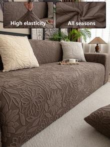 1pc 3D Sofa Cover, Multi-Functional All-Inclusive Sofa Cover With Leaf Pattern Design, Protective Sofa Slipcover For Holidays, High Elasticity All-Encompassing Sofa Cover, 1 Pillow Case Included - Brown - View 4