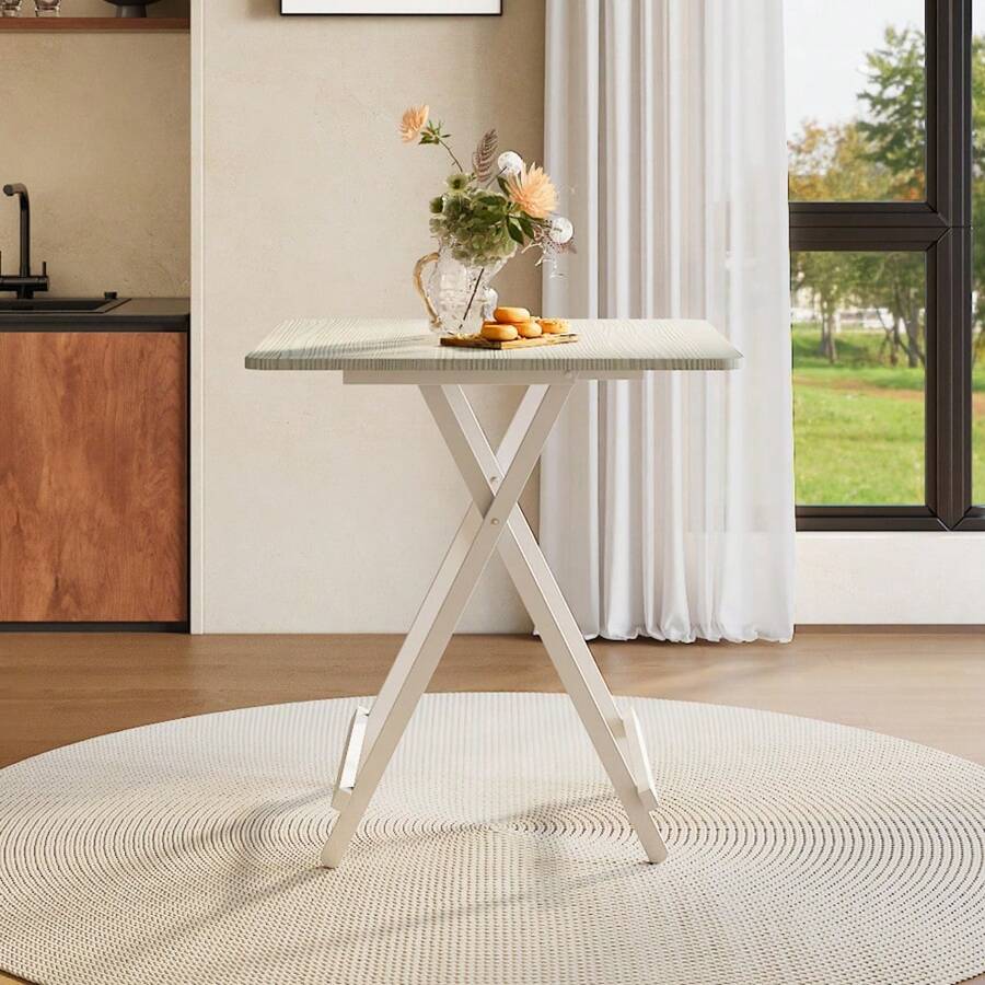 Living And Home Folding Wooden Dining Table - White 70cm W x 70cm D x 74cm H - 查看 1