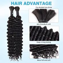 Menschliches Flechtenhaar 12A Tiefe Wellen-Bulk-Echthaar 100g 18 Zoll Lockiges Menschenhaar für Boho-Zöpfe Haarverlängerungen ohne Einschlag 2 Zöpfe pro Packung Nasses und welliges Menschenhaar Flechtenhaar Natürliches Schwarz 14-28 Zoll - SNatural - Übersicht 4