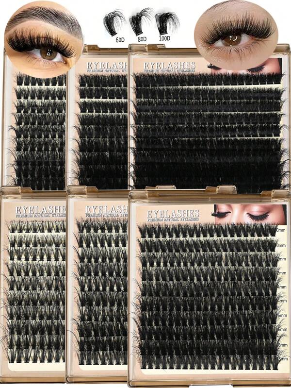 200pcs/140pcs Luxury Russian Lash DD Curl False Eyelashes 30D/40D/50D/60D/80D/100D/200D Fluffy Faux Mink Lash Extension DIY Kit, 0.07mm Thick, Natural Cluster Look, Reusable, D Curl, Mixed Length 10-18mm, Makeup Tools For Beginners